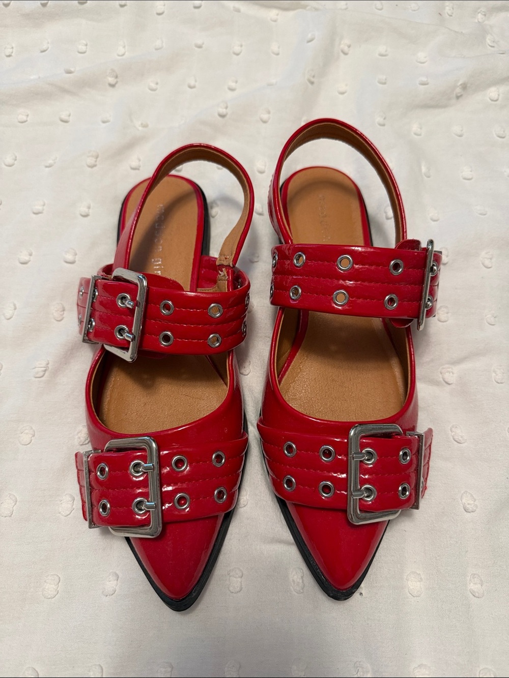 Madden Girl Red Pointed Slingback Mules with Buckle Straps